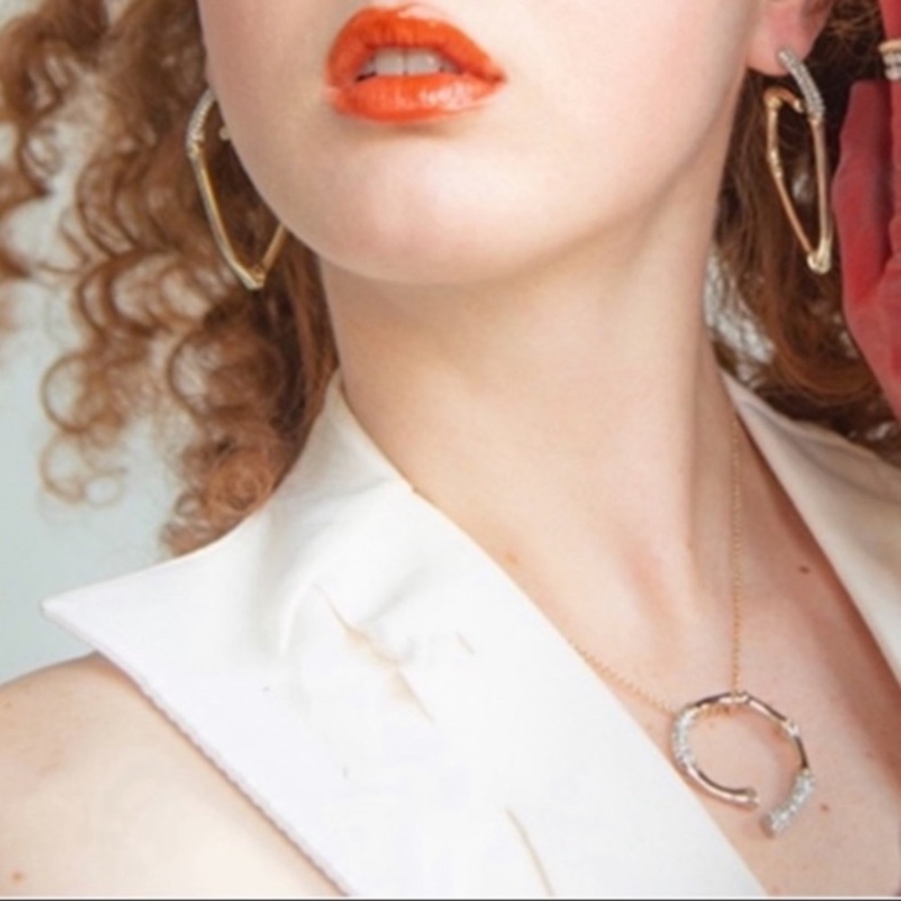 Alexis Bittar Gold & Silver Crystal Horseshoe Bamboo Pendant Adjustable Necklace - Picture 3 of 9